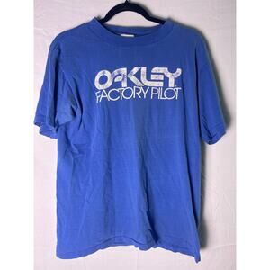 Vintage 90s Oakley Factory Pilot Graphic Print Blue Shirt Men's Size Large